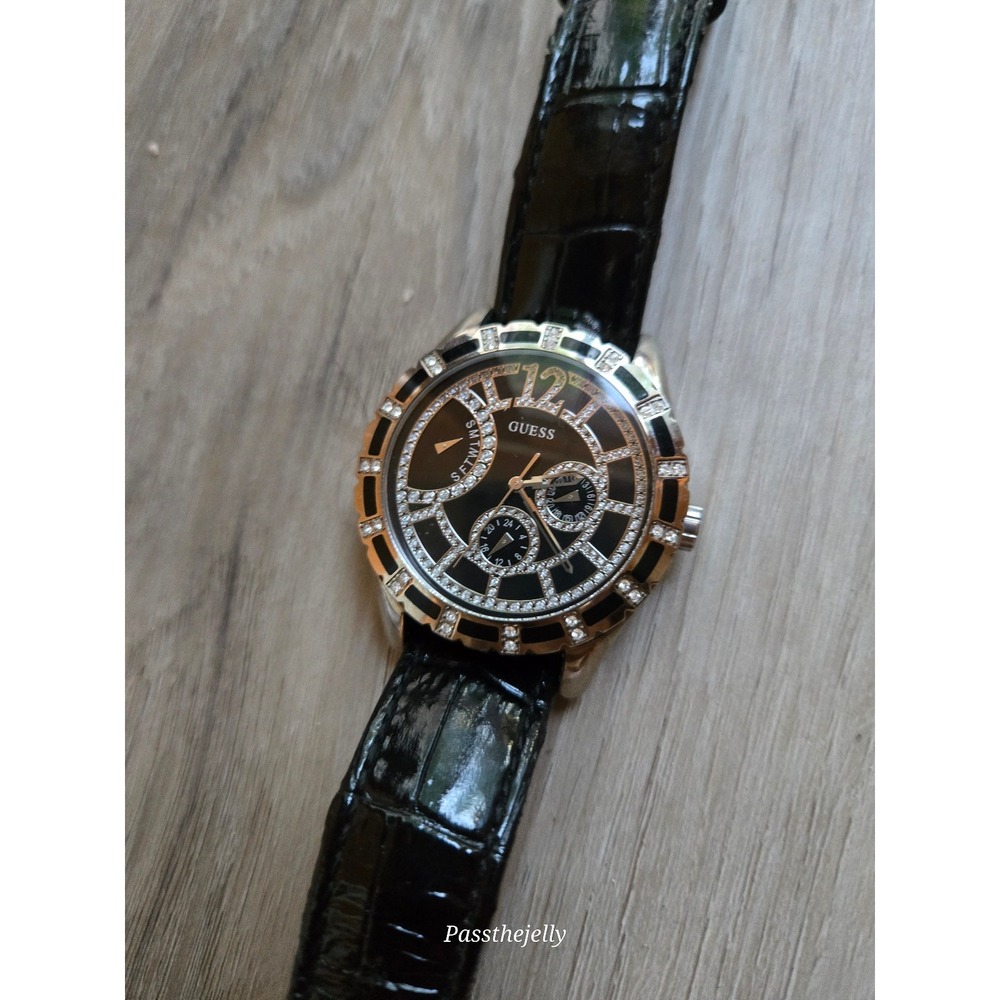 Guess Celestial W15054L2 Womens Watch Crystal Pave‎ Black Dial Rose Gold Tone